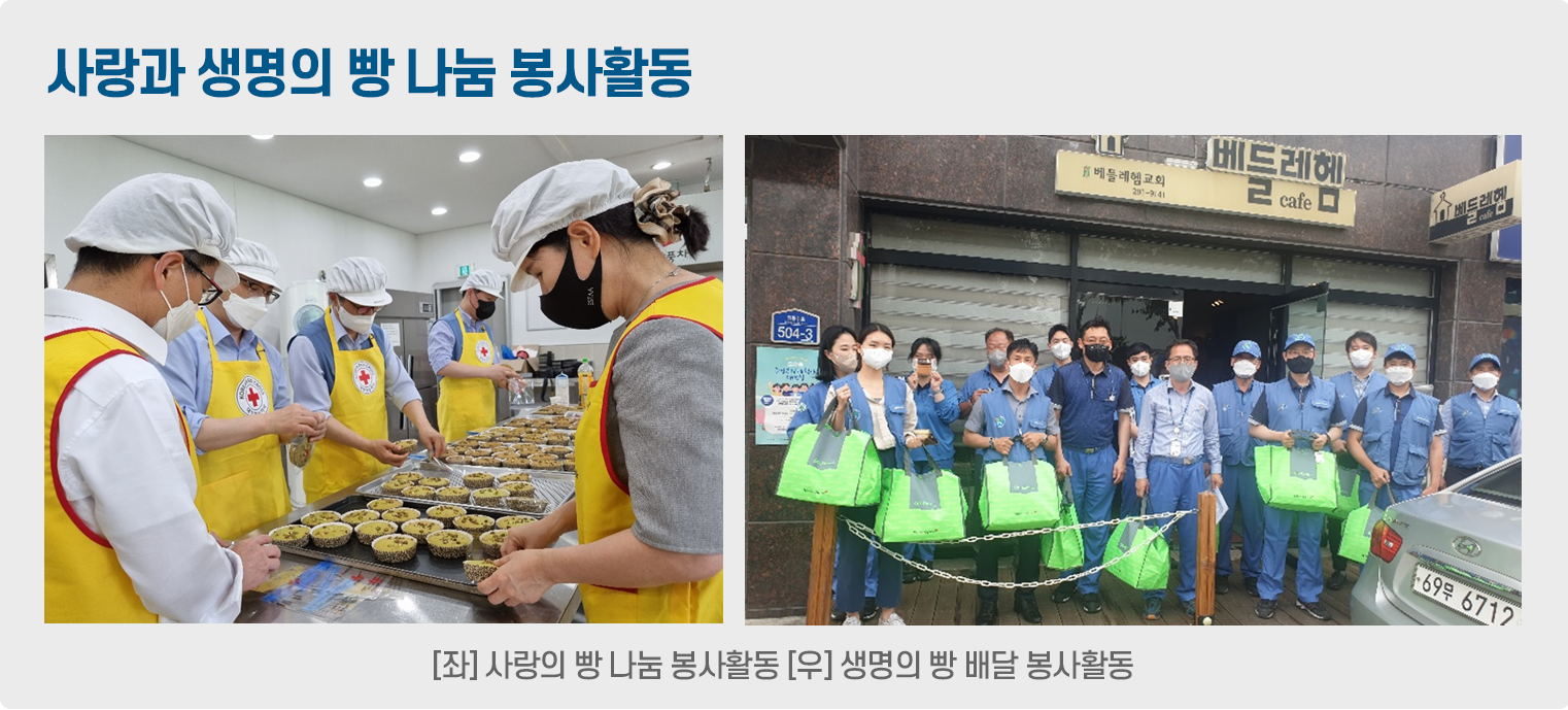[좌]사랑의 빵 나눔 봉사활동 [우]생명의 빵 배달 봉사활동